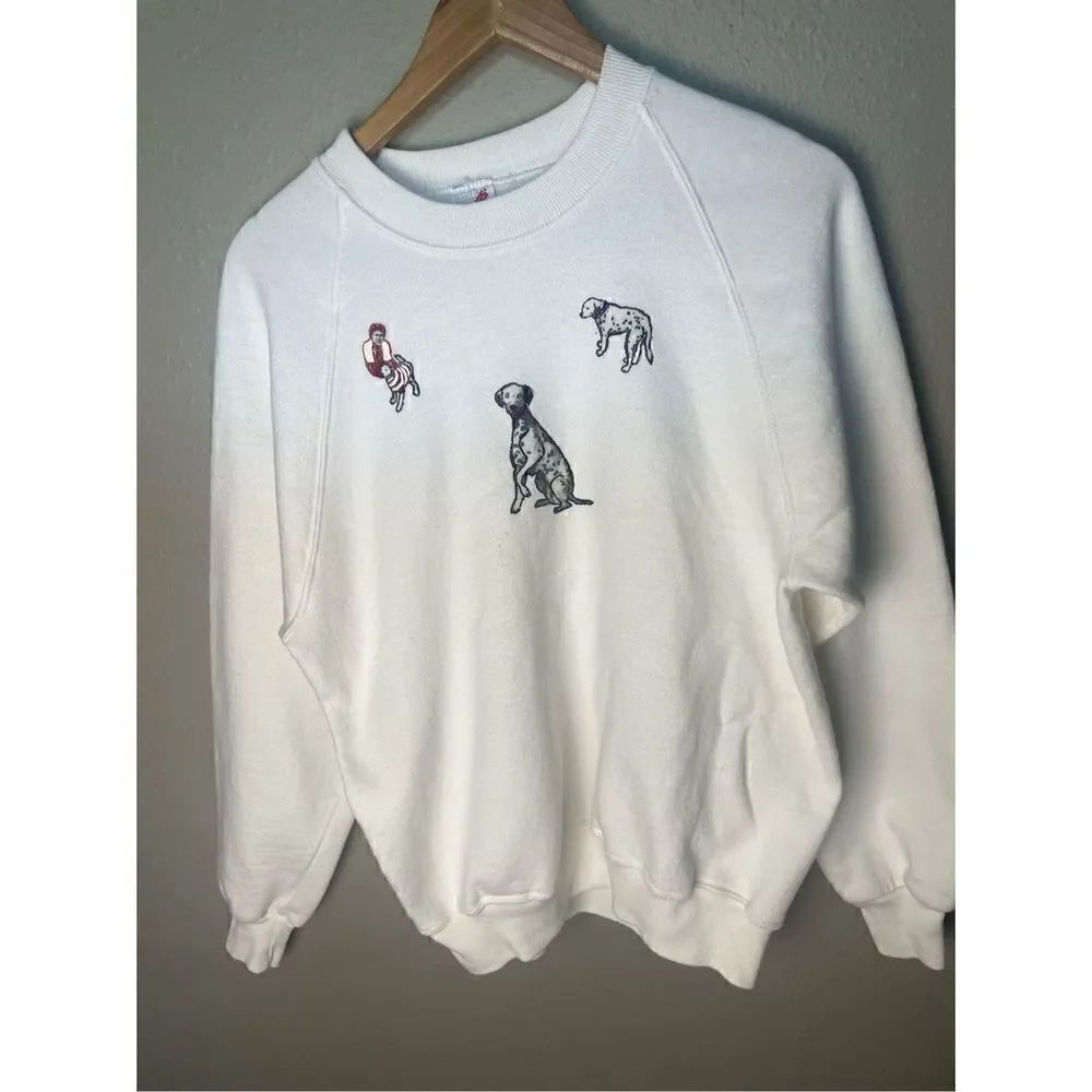 Hand painted Dalmatian Granny Style White Jerzees Sweatshirt Size L
